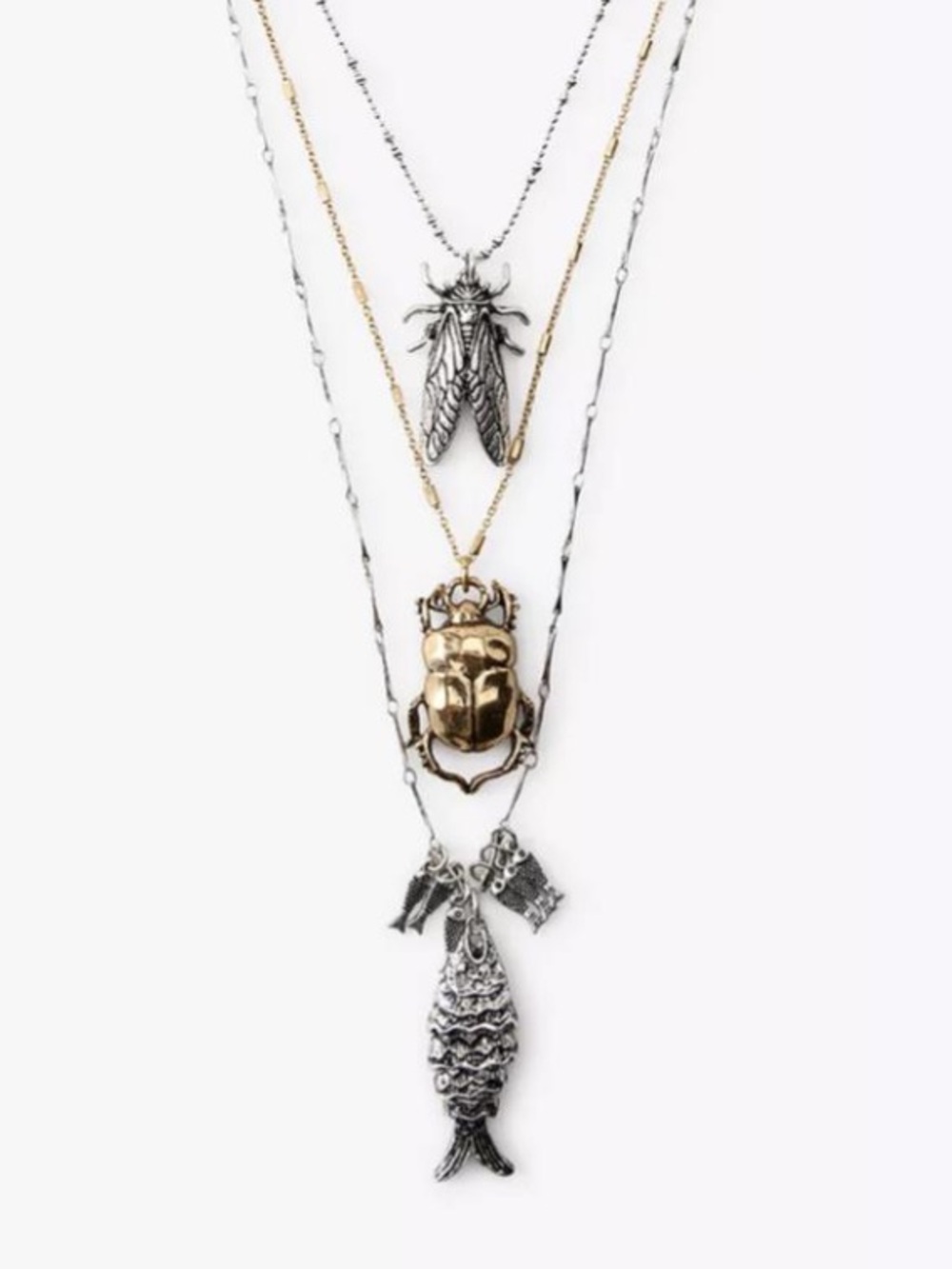 New! Silver Mixed Metal Fish Necklace Stack Set (1066) NWOT - Picture 2 of 4